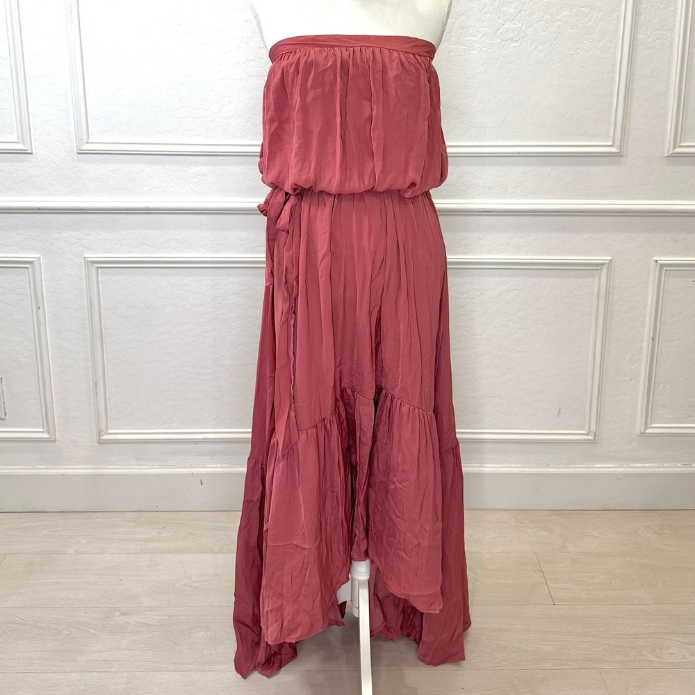 TCEC Rose Pink‎ Strapless High-Low Ruffle Maxi Dress Womens Medium Boho Blouson